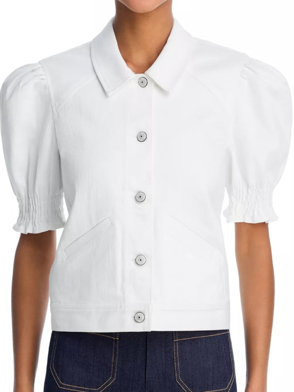 Cinq à Sept 'Roselyn' Puffed-Sleeve Denim Jacket, White